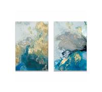 WBYZAC 2 Pieces-Canvas Print Painting Gold Leaf Blue Abstract Pattern Modern Simple Style Living Room Dining Room Porch Kitchen Office Bedroom Table Decor-50 * 60cm (No Frame)