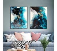 WBYZAC 2 Pieces Poster-Modern Abstract Blue Canvas Paintings on the Wall Art Posters and Prints Wall Pictures for Living Room Kitchen Office Home Decoration-60 * 70cm (No Frame)