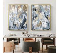 WBYZAC 2 Pieces/wall art,Abstract Golden Feathers Wall Art Canvas Paintings Nordic Blue White Poster Print Pictures for Living Room Office Hotel Artwork Home Decor-40 * 60cm (No Frame)