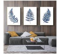 WBYZAC 3 Pictures Set-Abstract Blue Eucalyptus Foliage Painting Home Kitchen Office Wall Decor Ink Blue Fern Prints Watercolor Indigo Leaf Botanical Art Canvas Ink-50x75cm (No Frame)