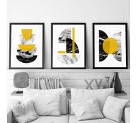 WBYZAC 3 Pictures Set-Abstract Geometry Poster Mustard Yellow Art Wall Art Canvas Painting Nordic Pictures Aesthetics Prints Living Room Kitchen Office Home Decor-60x80cm (Unframed Print)