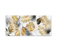 WBYZAC 3 Pictures Set-Abstract Golden Tropical Leaf Poster Still Life Pictures Art Prints Canvas Painting for Living Kitchen Office Room Home Wall Decor Artwork-50x75cm (No Frame)