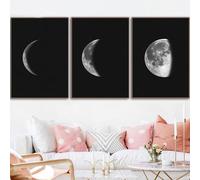 WBYZAC 3 Pictures Set-Abstract Moon Phase Canvas Posters and Prints Minimalist Wall Art Abstract Painting Nordic Pictures Modern Bedroom Office Home Decor-50 * 70cm (No Frame)