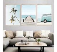 WBYZAC 3 Pictures Set-Abstract Tropical Beach Waves Tree Art Prints Posters Canvas Painting Nordic Living Room Wall Art Office Home Decoration Poster Artwork-60 * 70cm (No Frame)