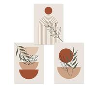 WBYZAC 3 Pictures Set-Boho Abstract Minimalist Orange Beige Green Plant Leaves Semicircle Poster Line Wall Art Print Picture Abstract Canvas Painting Living Room Decor-50 * 70cm (No Frame)