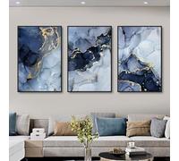 WBYZAC 3 Pictures Set-Modern Gold Blue Marble Wall Art Posters Abstract Canvas Painting Prints Pictures Living Room Bedroom Office Home Decoration Artwork-60 * 70cm (No Frame)