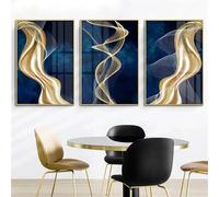 WBYZAC 3 Pieces-Abstract Canvas Gold and Blue Line Art Prints Posters Wall Art Living Kitchen Bedroom Office Room Home Decoration Canvas Poster Artwork-40 * 60cm (No Frame)