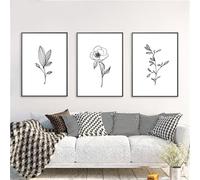 WBYZAC 3 Pieces-Abstract Wall Art Pencil Leaf Drawings Canvas Painting Contour Botanical Prints Black White Wall Picture Poster Kitchen Bedroom Room Decoration-40 * 60cm (No Frame)