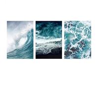 WBYZAC Abstract Sea Wave Whale Posters and Print Blue Seascape Canvas Painting Aesthetic Pictures Wall for Living Room Kitchen Room Decoration-40 * 60cm*3Pcs (Unframed Print)