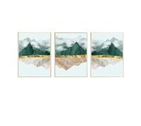 WBYZAC Abstract Watercolor Green Mountain Reflection Lake Landscape Poster Wall Art Canvas Painting Modern Interior Home Room Decoration-50 * 60cm*3Pcs (Unframed Print)