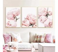 WBYZAC Art Prints-3 Pictures Set-Abstract Pink Painting Poster Flower Canvas Wall Rose Peony Print Picture Nordic Girl Living Kitchen Room Bedroom Decoration Painting-50 * 60cm (No Frame)