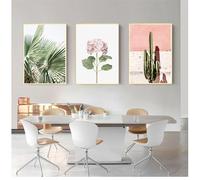 WBYZAC Canvas Wall Art-Set of 3-Print Picture Wall Nordic Abstract Pink Cactus Green Plant Flower Canvas Painting Art Pictures for Kitchen Office Room Home Decoration-40 * 60cm (No Frame)