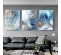 WBYZAC Set of 3-Blue Gold Abstract River Canvas Painting Modern Wall Art Posters Prints Landscape Pictures for Living Bedroom Office Room Home Decor-50 * 60cm (No Frame)