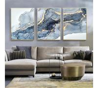 WBYZAC Wall Art,Set of 3-Blue Abstract Painting Wall Posters Canvas Prints Marble Texture Pictures for Living Office Bedroom Room Modern Home Decor Artwork-40 * 60cm/16 * 24inch(Unframed)