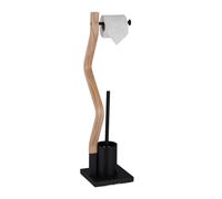 Relaxdays WC Accessories Set, Standing Toilet Paper, Replaceable Brush & Holder, 75x18.5x18.5cm, Black/natural, Steel