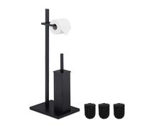 Relaxdays WC Accessory Set, Standing Toilet Paper & Brush Holder, incl. 3 Replacement Heads, 72.5 x 27.5 x 21.5cm, Black, Steel