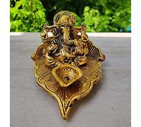 WC_Lord Ganesha idol with Diya Figurine for Home Temple mandir - Ganesh Statue for Ganesh Chaturthi - Hindu God Indian Pooja Decoration Item - Ganpati Idol for car