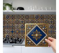 WCANSucess 24pcs Tile Stickers 20x20cm for Kitchen Bathroom Waterproof Oil Proof DIY Stick on Tiles Self Adhesive Vinyl Wall Sticker, Yellow Blue