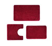WCBSTT 3 Pieces Luxury Bathroom Rug Set with U-Shaped Toilet Rug, Non-Slip Rubber Bottom, Thick Microfiber Fluffy Plush, Water Absorption, Quick Dry, Ultra Soft, Bath Mats for Bathroom, Tub(Dark Red)