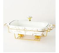 WCCCW Ceramics Chafing Dish Buffet Set, Marble Finish Chafing Dish, Rectangular Chafers for Buffet/Weddings/Parties/Banquets/Catering Events,White,A