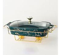 WCCCW Ceramics Chafing Dish Buffet Set, Marble Finish Chafing Dish, Rectangular Chafers for Buffet/Weddings/Parties/Banquets/Catering Events,Green,A
