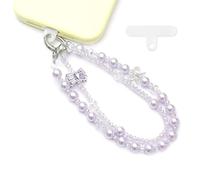 WCCH Beaded Phone Charm Wrist Strap, Detachable Anti-Theft Wrist Lanyard with Tether Tab, Hands-Free Phone Chain Wristlet Strap for Women Sparkling Little Bow Grayish Purple