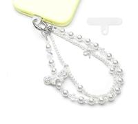 WCCH Beaded Phone Charm Wrist Strap, Detachable Anti-Theft Wrist Lanyard with Tether Tab, Hands-Free Phone Chain Wristlet Strap for Women Sparkling bow White