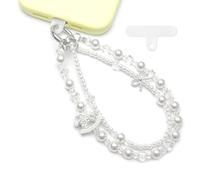 WCCH Beaded Phone Charm Wrist Strap, Detachable Anti-Theft Wrist Lanyard with Tether Tab, Hands-Free Phone Chain Wristlet Strap for Women Sparkling Pony White