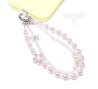 WCCH Beaded Phone Charm Wrist Strap, Detachable Anti-Theft Wrist Lanyard with Tether Tab, Hands-Free Phone Chain Wristlet Strap for Women Sparkling Stars Light Pink