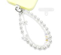 WCCH Beaded Phone Charm Wrist Strap, Detachable Anti-Theft Wrist Lanyard with Tether Tab, Hands-Free Phone Chain Wristlet Strap for Women Sparkling Stars White