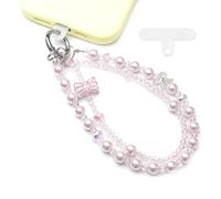 WCCH Beaded Phone Charm Wrist Strap, Detachable Anti-Theft Wrist Lanyard with Tether Tab, Hands-Free Phone Chain Wristlet Strap for Women Sparkling Little Bow Light Pink
