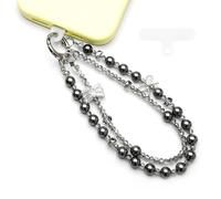 WCCH Beaded Phone Charm Wrist Strap, Detachable Anti-Theft Wrist Lanyard with Tether Tab, Hands-Free Phone Chain Wristlet Strap for Women Sparkling Little Bow Black
