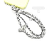 WCCH Beaded Phone Charm Wrist Strap, Detachable Anti-Theft Wrist Lanyard with Tether Tab, Hands-Free Phone Chain Wristlet Strap for Women Sparkling bow Gray