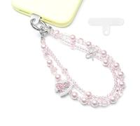 WCCH Beaded Phone Charm Wrist Strap, Detachable Anti-Theft Wrist Lanyard with Tether Tab, Hands-Free Phone Chain Wristlet Strap for Women Sparkling Pony Light Pink