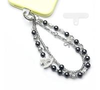 WCCH Beaded Phone Charm Wrist Strap, Detachable Anti-Theft Wrist Lanyard with Tether Tab, Hands-Free Phone Chain Wristlet Strap for Women Sparkling Pony Black