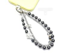 WCCH Beaded Phone Charm Wrist Strap, Detachable Anti-Theft Wrist Lanyard with Tether Tab, Hands-Free Phone Chain Wristlet Strap for Women Sparkling Stars Black