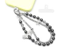 WCCH Beaded Phone Charm Wrist Strap, Detachable Anti-Theft Wrist Lanyard with Tether Tab, Hands-Free Phone Chain Wristlet Strap for Women Sparkling Bow Black