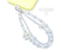 WCCH Beaded Phone Charm Wrist Strap, Detachable Anti-Theft Wrist Lanyard with Tether Tab, Hands-Free Phone Chain Wristlet Strap for Women Sparkling Pony Light Blue