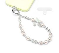 WCCH Beaded Phone Charm Wrist Strap, Detachable Anti-Theft Wrist Lanyard with Tether Tab, Hands-Free Pearl Phone Chain Wristlet Strap for Women Pink