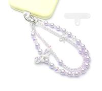 WCCH Beaded Phone Charm Wrist Strap, Detachable Anti-Theft Wrist Lanyard with Tether Tab, Hands-Free Phone Chain Wristlet Strap for Women Sparkling bow Grayish Purple