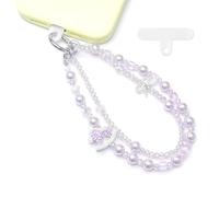 WCCH Beaded Phone Charm Wrist Strap, Detachable Anti-Theft Wrist Lanyard with Tether Tab, Hands-Free Phone Chain Wristlet Strap for Women Sparkling Pony Grayish Purple