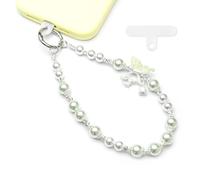 WCCH Beaded Phone Charm Wrist Strap, Detachable Anti-Theft Wrist Lanyard with Tether Tab, Hands-Free Pearl Phone Chain Wristlet Strap for Women Cyan