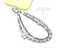 WCCH Beaded Phone Charm Wrist Strap, Detachable Anti-Theft Wrist Lanyard with Tether Tab, Hands-Free Phone Chain Wristlet Strap for Women Sparkling Pony Gray