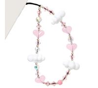 WCCH Beaded Phone Charm Y2K Kawaii Handmade Acrylic Phone Lanyard Wrist Strap for Camera Bag Airpods Keychain Charm Pink Heart with White Clouds