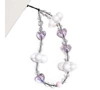 WCCH Beaded Phone Charm Y2K Kawaii Handmade Acrylic Phone Lanyard Wrist Strap for Camera Bag Airpods Keychain Charm Light Purple Heart and White Cloud