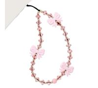 WCCH Beaded Phone Charm Y2K Kawaii Handmade Acrylic Phone Lanyard Wrist Strap for Camera Bag Airpods Keychain Charm Pink Bow and Small Crystals