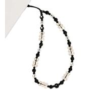 WCCH Beaded Phone Charm Y2K Kawaii Handmade Acrylic Phone Lanyard Wrist Strap for Camera Bag Airpods Keychain Charm Black and White Small Bear