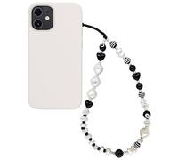 WCCH Beaded Phone Charm Y2K Kawaii Handmade Acrylic Phone Lanyard Wrist Strap for Camera Bag Airpods Keychain Charm Black and White Pearls