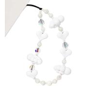 WCCH Beaded Phone Charm Y2K Kawaii Handmade Acrylic Phone Lanyard Wrist Strap for Camera Bag Airpods Keychain Charm White Heart and White Cloud