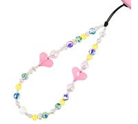 WCCH Beaded Phone Charm Y2K Kawaii Handmade Acrylic Phone Lanyard Wrist Strap for Camera Bag Airpods Keychain Charm Pink Heart